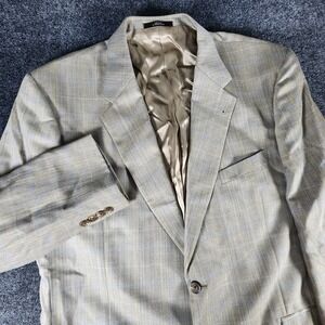 Joseph Abboud Nordstrom Worsted Wool Brown Windowpane Blazer Sport Coat Size 46R